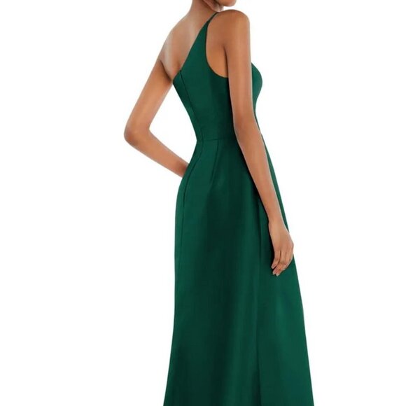 Alfred Sung Hunter Green One-Shoulder Satin Gown D831 - Picture 5 of 6